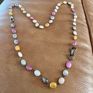 Nina Gilin natural stone necklace with diamond pave clasp and detail.